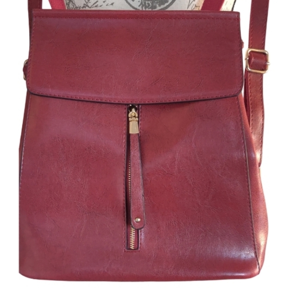 Women's Red Leather Backpack Crossbody - Unbranded - Picture 2 of 12